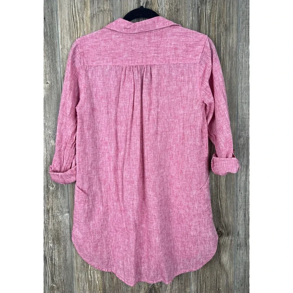 Forcynthia‎ Beachwear Linen Blend Cover Up Tunic Top Womens S Pink Beach Resort